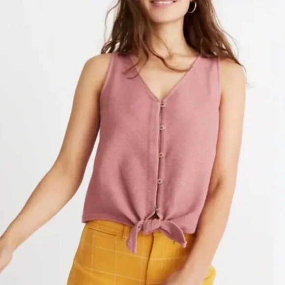 Madewell Tie Front Cotton Crop Top - Picture 1 of 10
